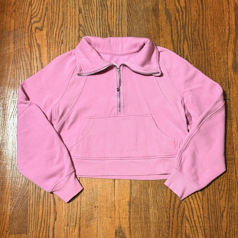 Lululemon Scuba Oversized Cropped Funnel Neck Half-Zip Pullover Pink Womens XS/S